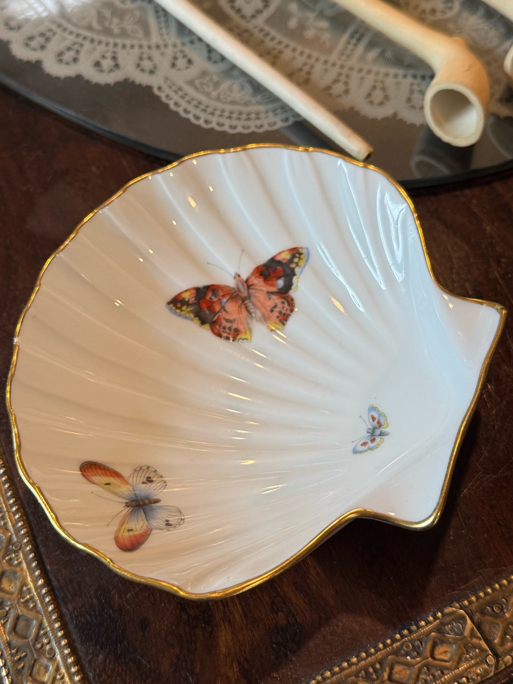 Vintage Limoges White Porcelain Scalloped Dish with Gold Fleur-de-Lis Mark